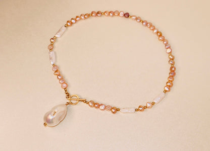 14k gold-filled toggle clasp Baroque Fireball Pearl Pendant Necklace
