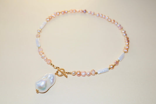 14k gold-filled toggle clasp Baroque Fireball Pearl Pendant Necklace