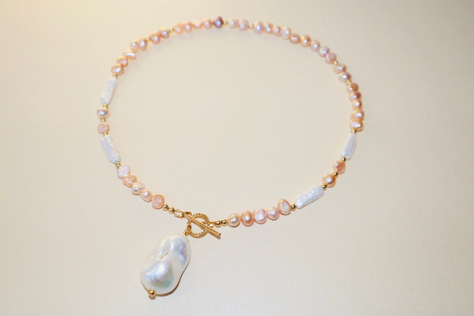 14k gold-filled toggle clasp Baroque Fireball Pearl Pendant Necklace