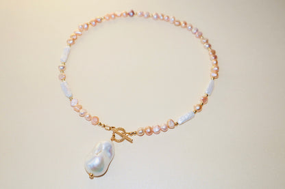14k gold-filled toggle clasp Baroque Fireball Pearl Pendant Necklace