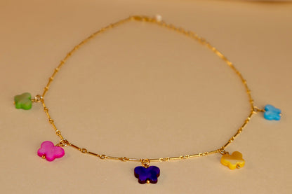14k gold-filled chain colorful Mother of Pearl- Butterfly Choker-Necklace