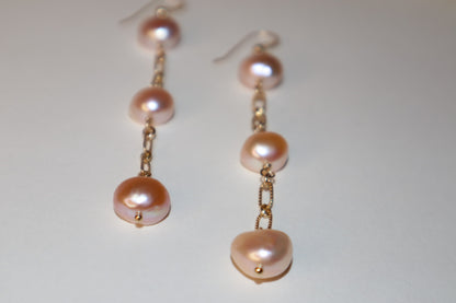 14k gold-filled chain Pink Pearl drop Earrings