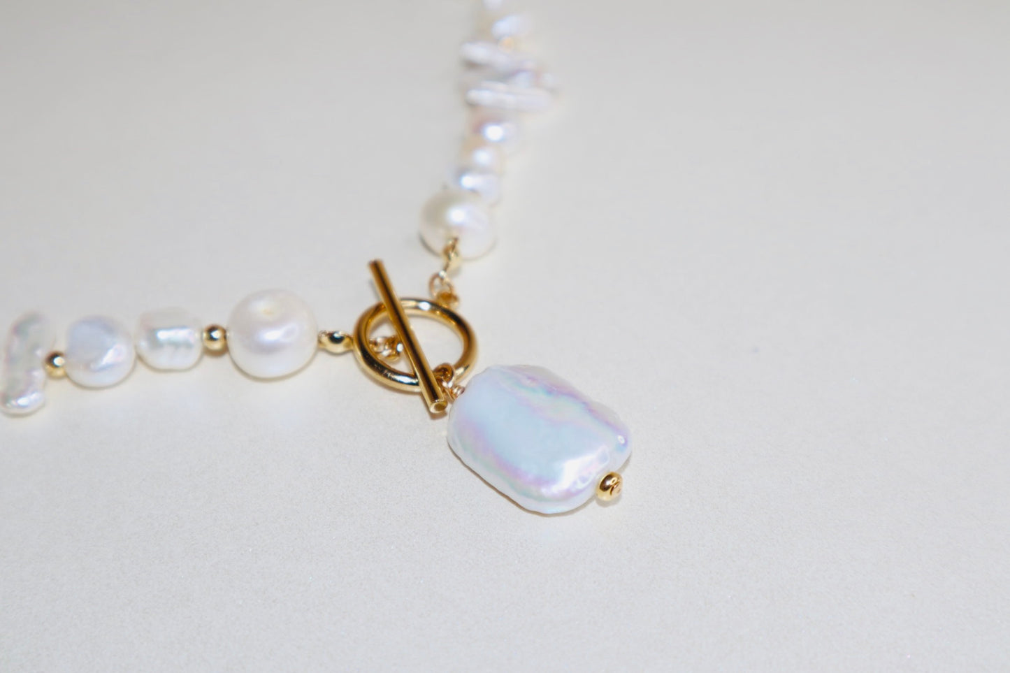 14k Gold-Filled Partial Cable Chain Baroque Pearl -Toggle Clasp Necklace