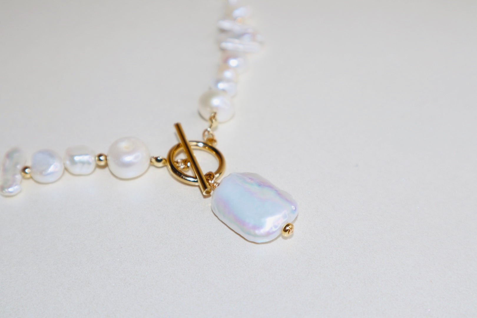 14k Gold-Filled Partial Cable Chain Baroque Pearl -Toggle Clasp Necklace