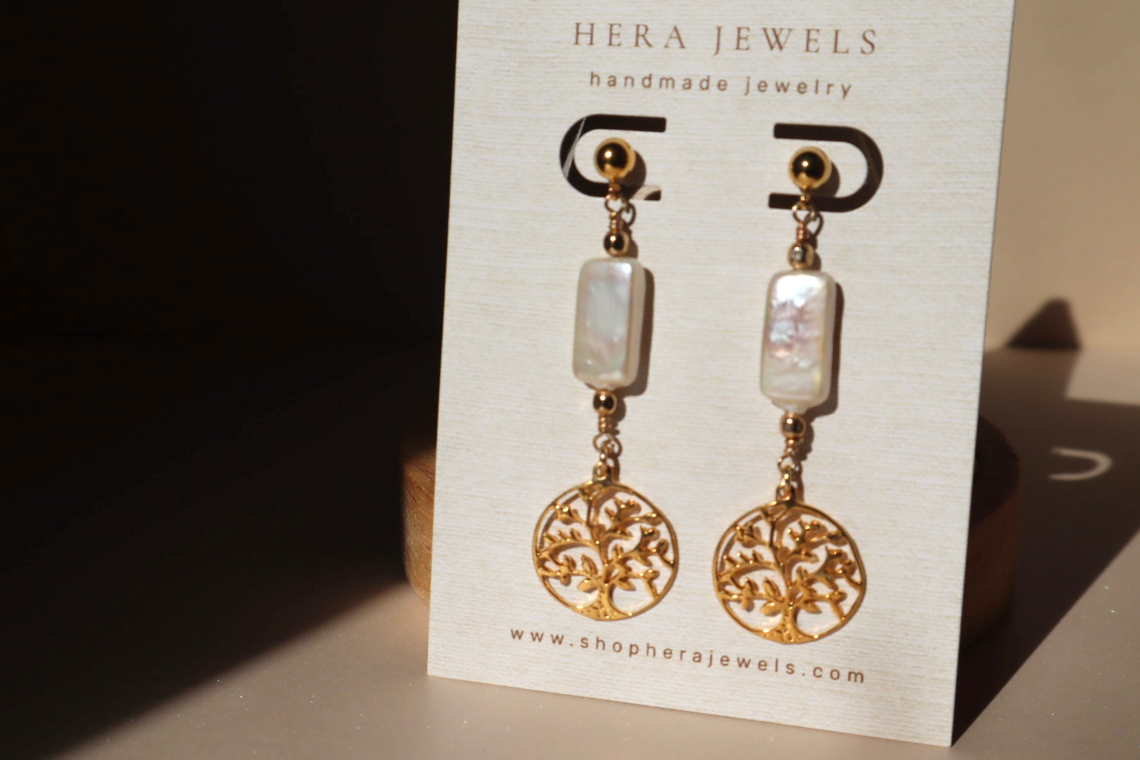 Freshwater pearl and gold Tree of Life stud earrings — Tree of Life earrings by Hera Jewels.