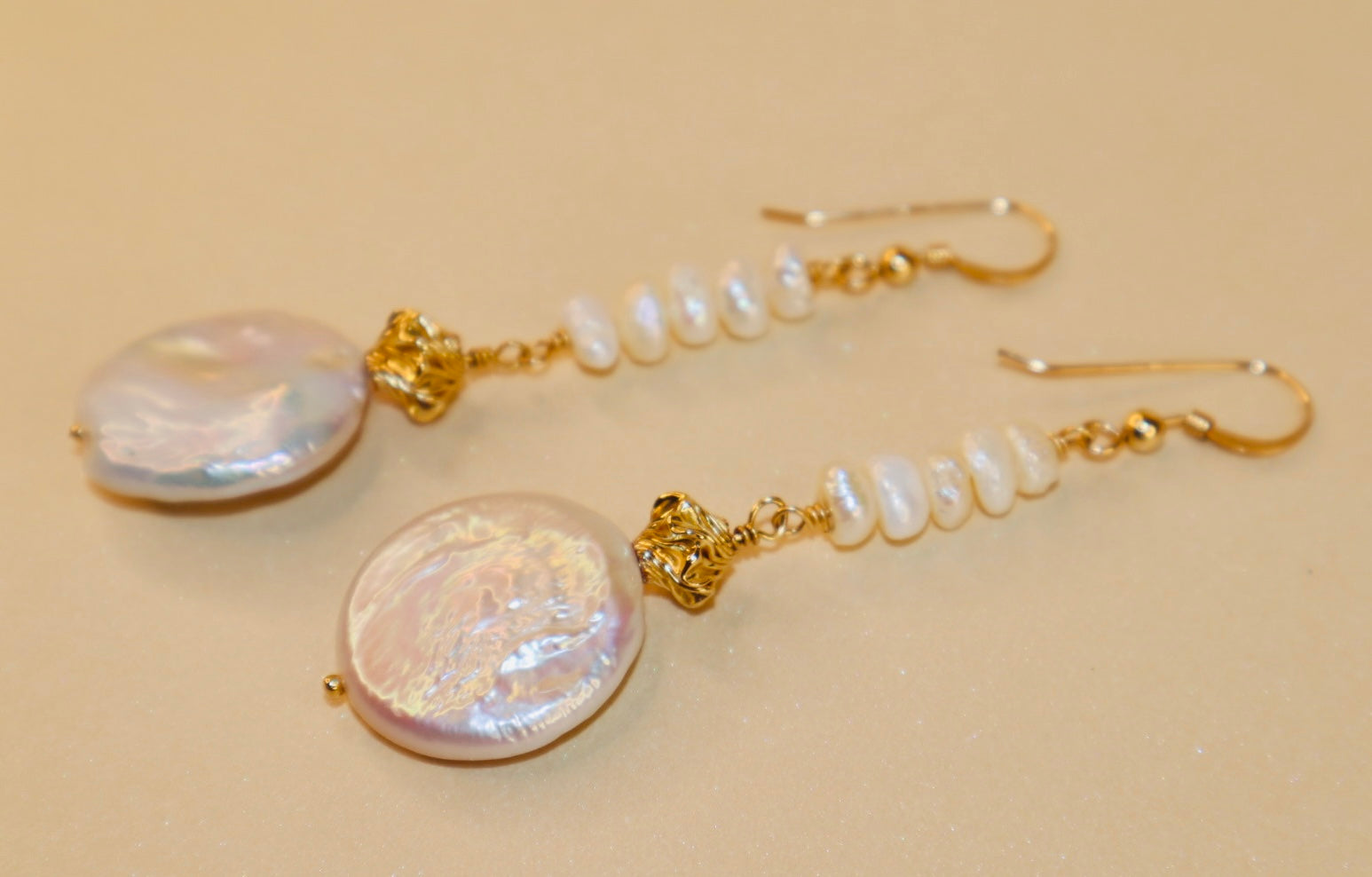 Hand-wrapped freshwater pearl drop earrings — Bellona earrings by Hera Jewels.