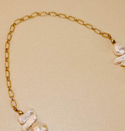 14k Gold-Filled Partial Cable Chain Baroque Pearl -Toggle Clasp Necklace