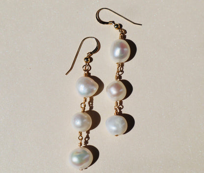 14k gold-filled Trio Baroque Pearl Drop Earrings