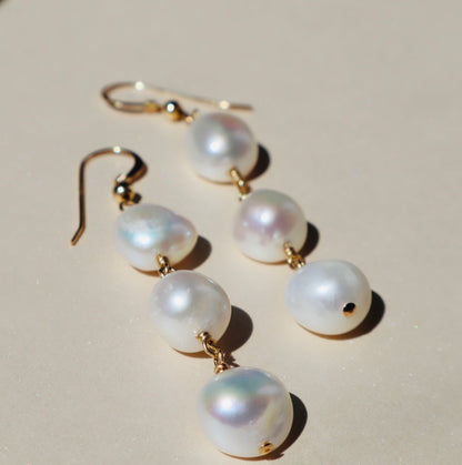 14k gold-filled Trio Baroque Pearl Drop Earrings