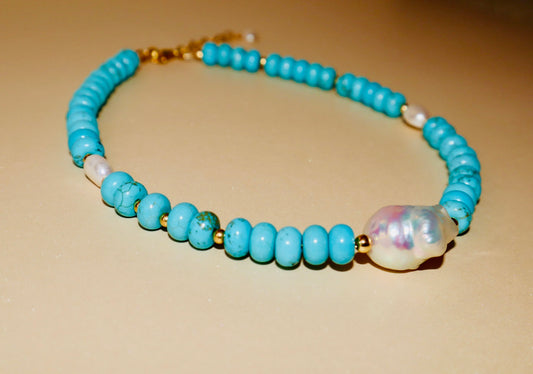 14k gold-filled Turquoise Choker Baroque Fireball Pearl 