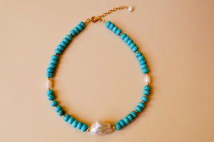 14k gold-filled Turquoise Choker Baroque Fireball Pearl 