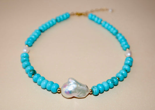 14k gold-filled Turquoise Choker Baroque Fireball Pearl 