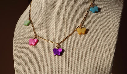 14k gold-filled chain colorful Mother of Pearl- Butterfly Choker-Necklace