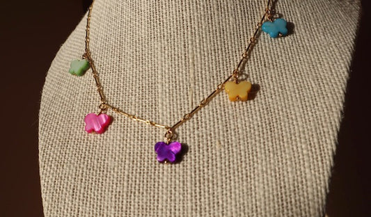 14k gold-filled chain colorful Mother of Pearl- Butterfly Choker-Necklace