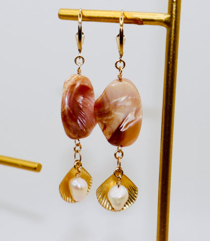 14k gold-filled polished shell, pearl and shell pendant necklace 